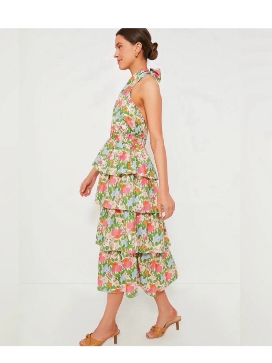 Hyacinth House Tuckernuck Floral Tiered Halter Midi Dress - Pink & Green